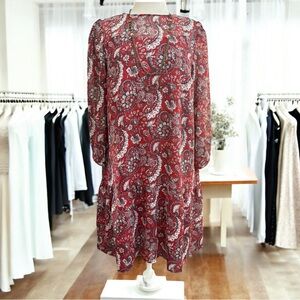 NWOT Loft Shimmer Paisley Flounce Dress. Size: L Petite